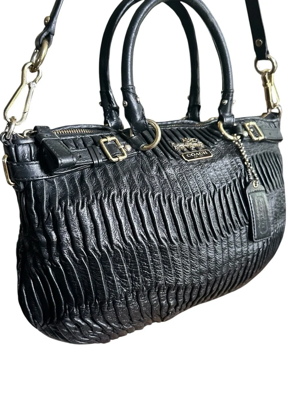 Coach Madison Sophia Gathered Leather Satchel Crossbody Black 19620